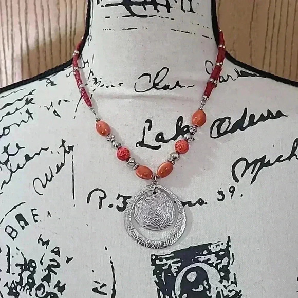 #3 set of 3 fashion necklaces gold pendant chunky beaded geometric - Picture 4 of 4